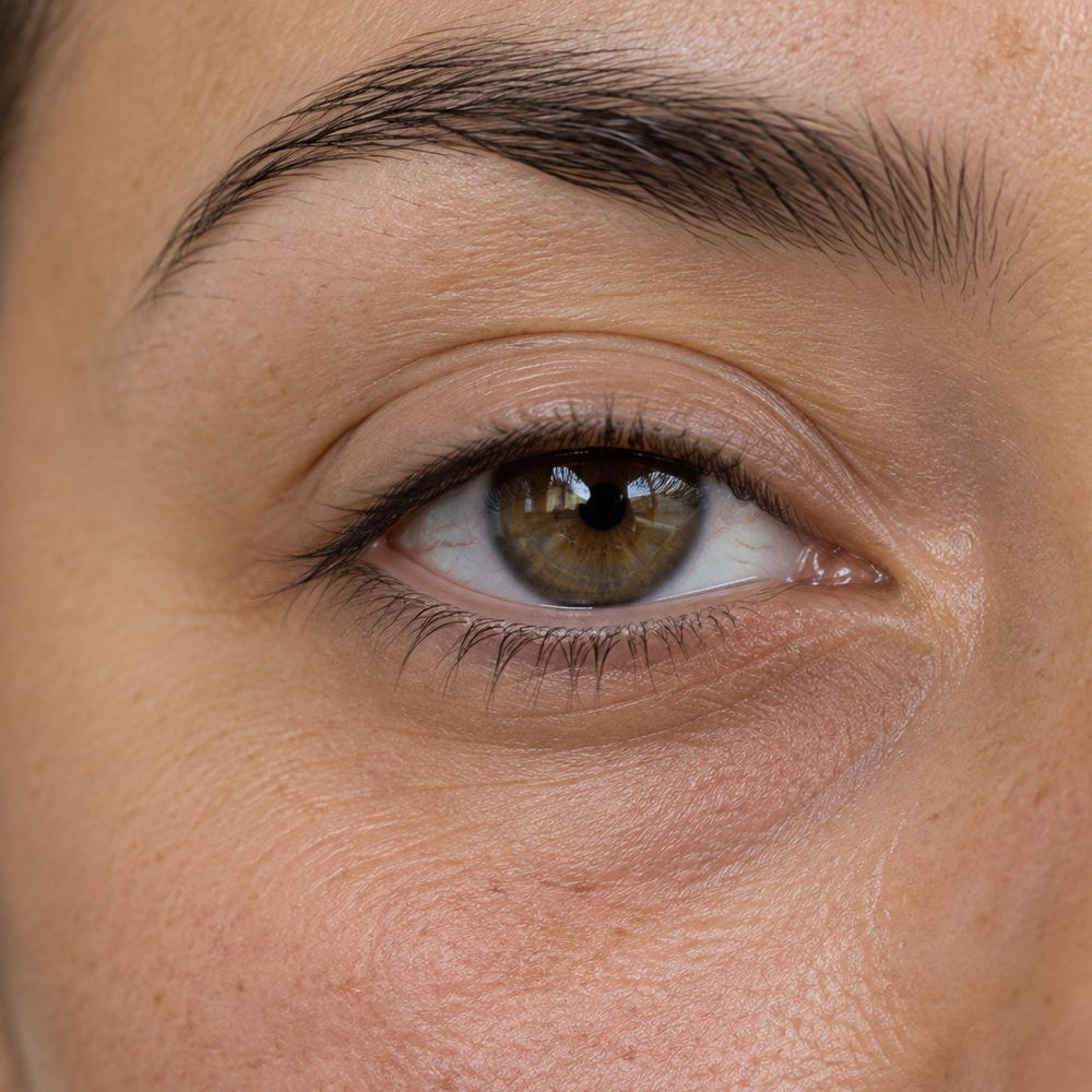 The skin around one eye, close up, before