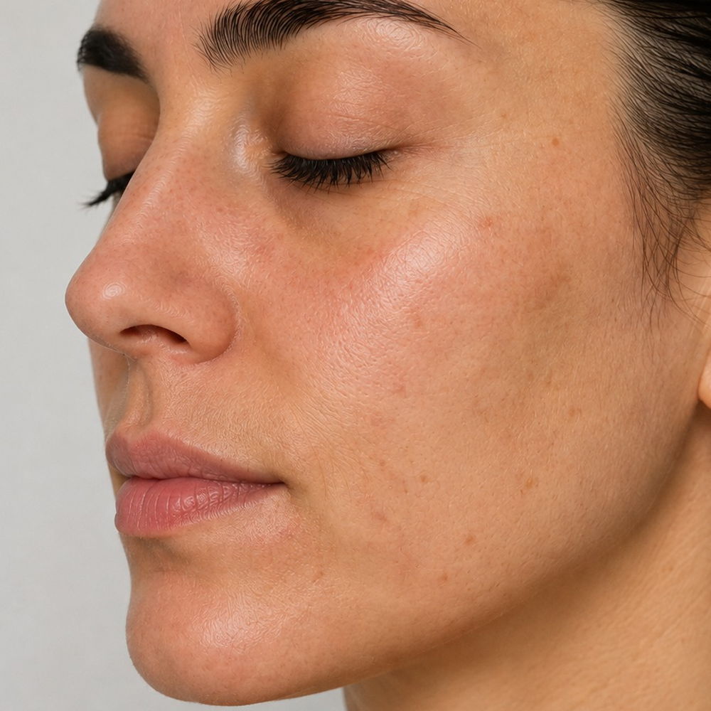 A cheek and closed eye, seen at an angle, before